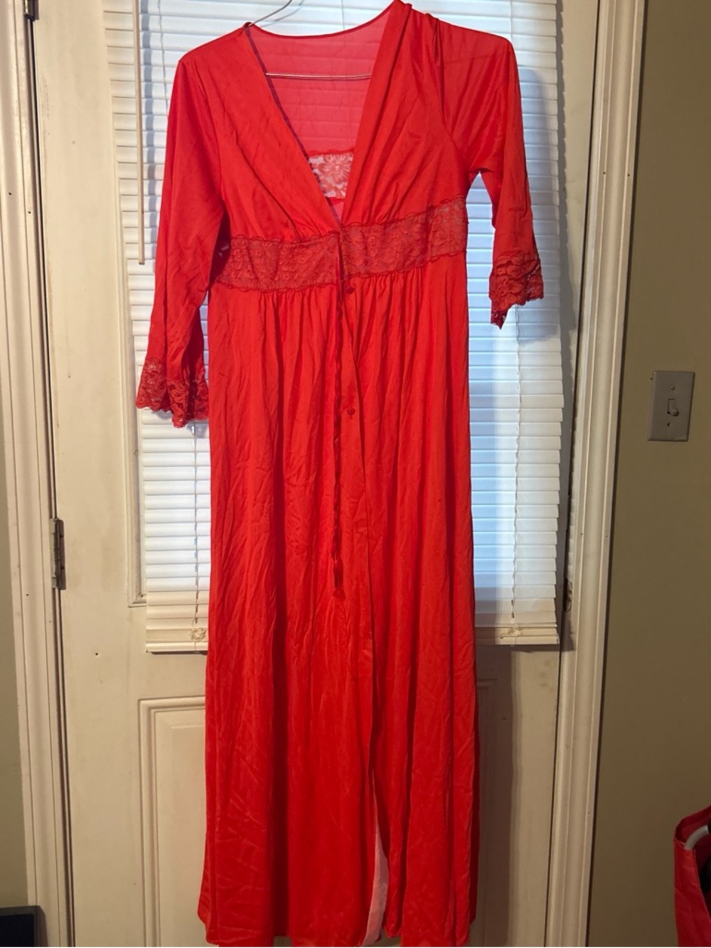 Vintage Source Unknown Red Lacy Long Robe